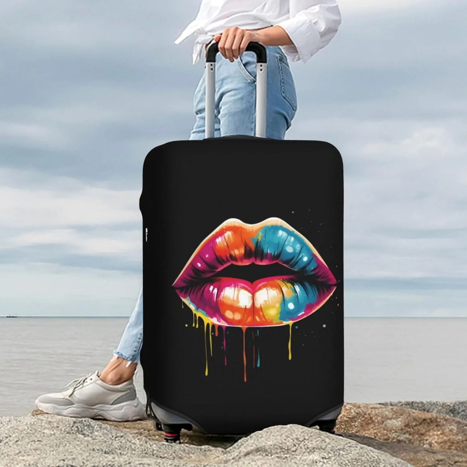 Colorful Lips Travel Luggage Cover Fits 18-32 Inch Luggage, Elastic Suitcase Cover Protector with Concealed Zipper for Wheeled Suitcase Tsa Approved