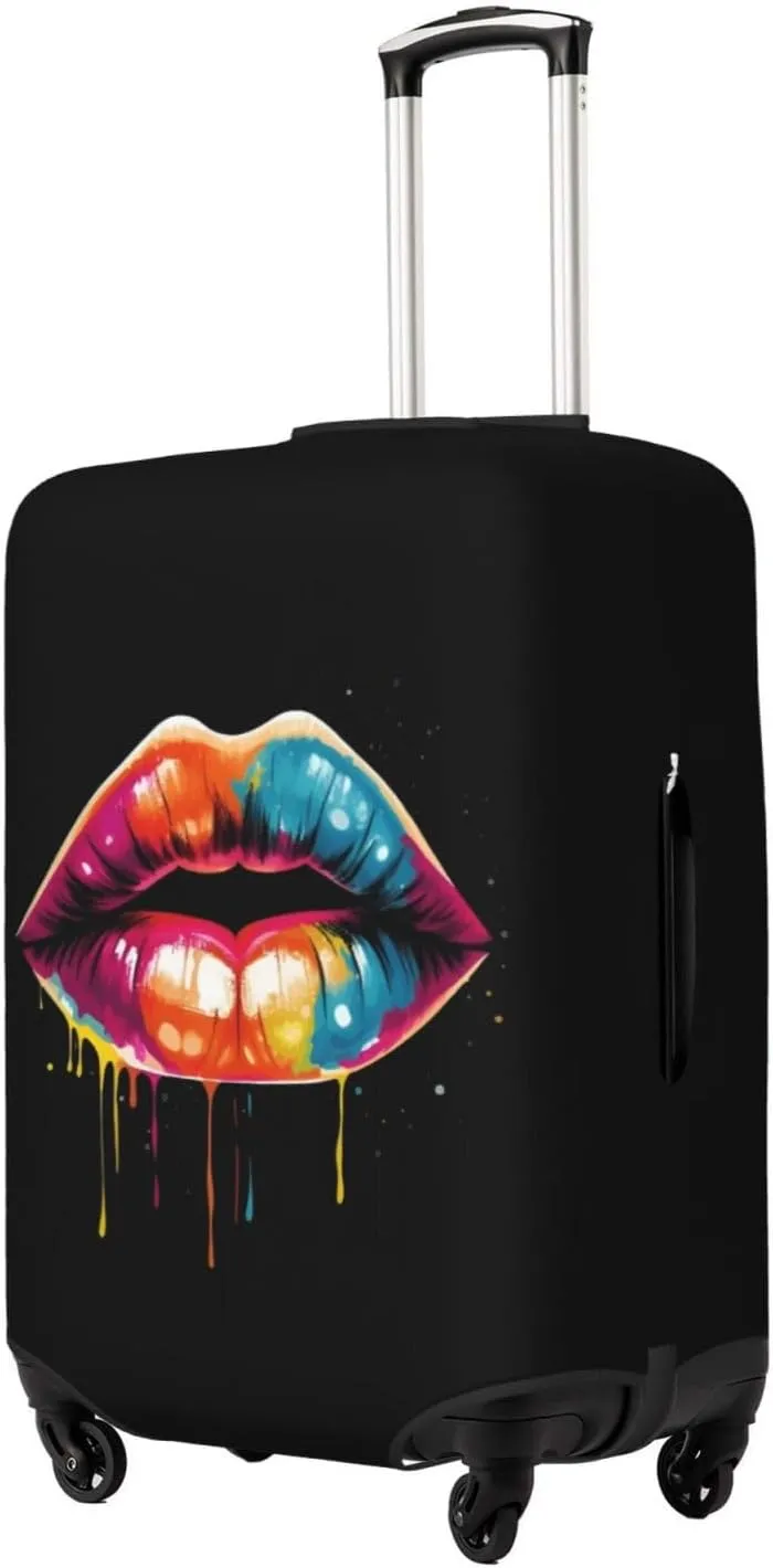 Colorful Lips Travel Luggage Cover Fits 18-32 Inch Luggage, Elastic Suitcase Cover Protector with Concealed Zipper for Wheeled Suitcase Tsa Approved
