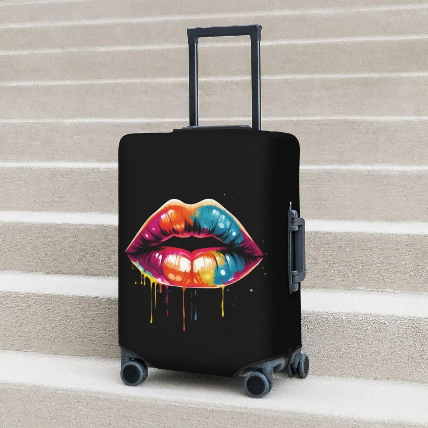 Colorful Lips Travel Luggage Cover Fits 18-32 Inch Luggage, Elastic Suitcase Cover Protector with Concealed Zipper for Wheeled Suitcase Tsa Approved