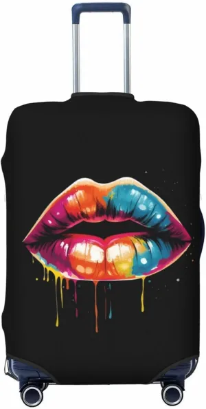 Colorful Lips Travel Luggage Cover Fits 18-32 Inch Luggage, Elastic Suitcase Cover Protector with Concealed Zipper for Wheeled Suitcase Tsa Approved