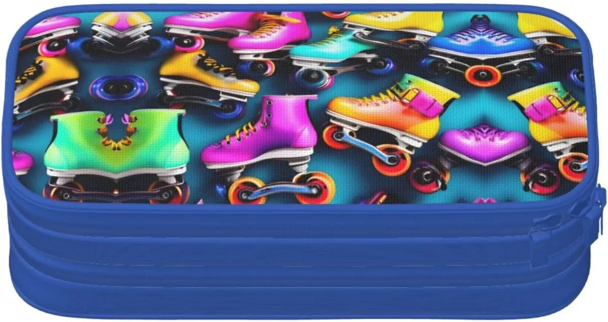 Colorful Roller Skates Print Pencil Cases Pen Box Stationery Makeup Bag, Desk Organizer For College Adults Women Men