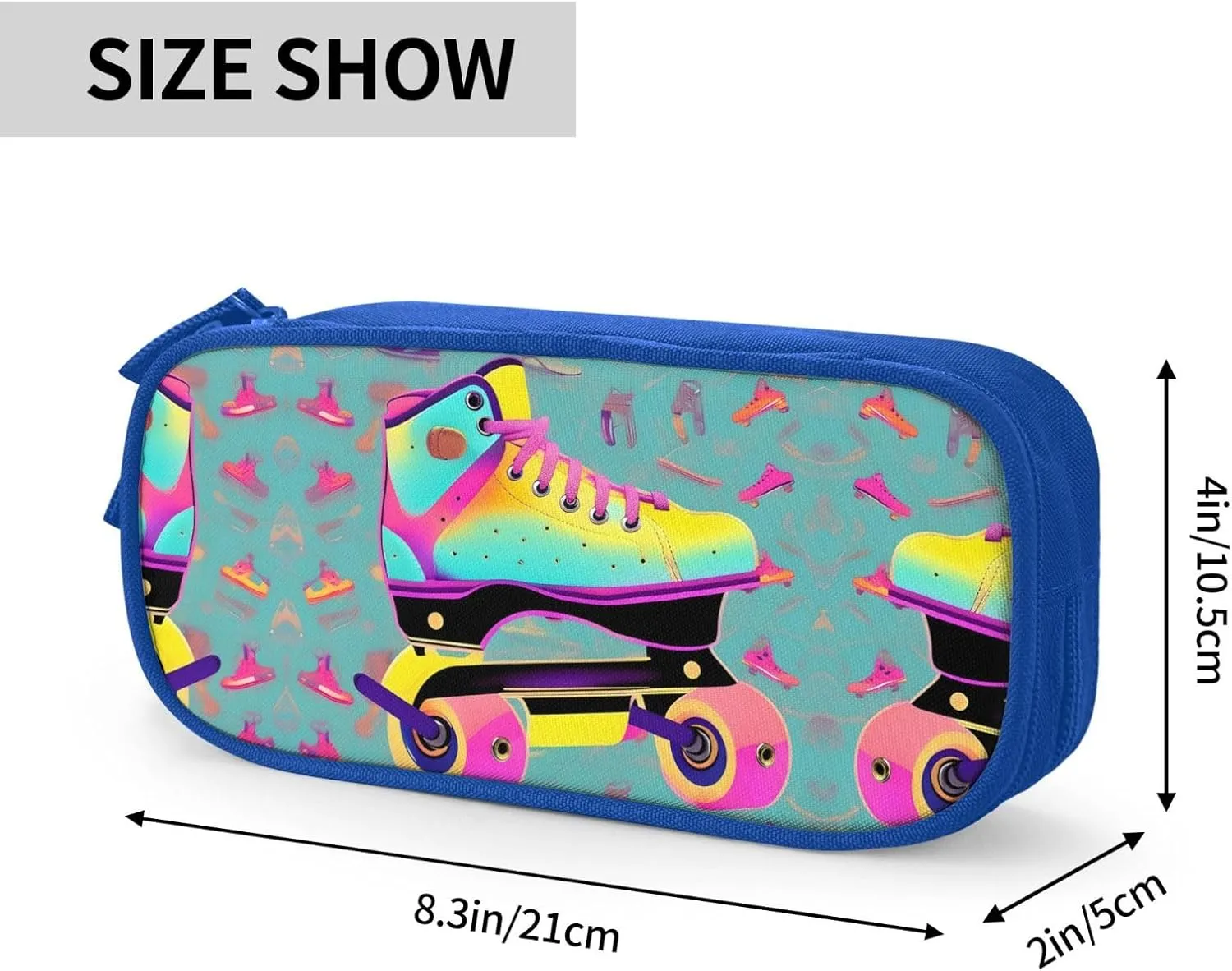 Colorful Roller Skates Print Pencil Cases Pen Box Stationery Makeup Bag, Desk Organizer For College Adults Women Men