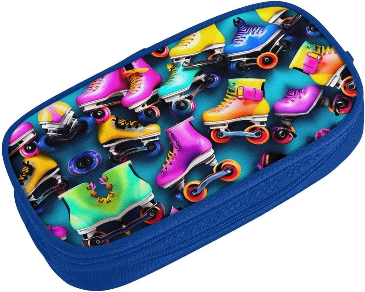 Colorful Roller Skates Print Pencil Cases Pen Box Stationery Makeup Bag, Desk Organizer For College Adults Women Men