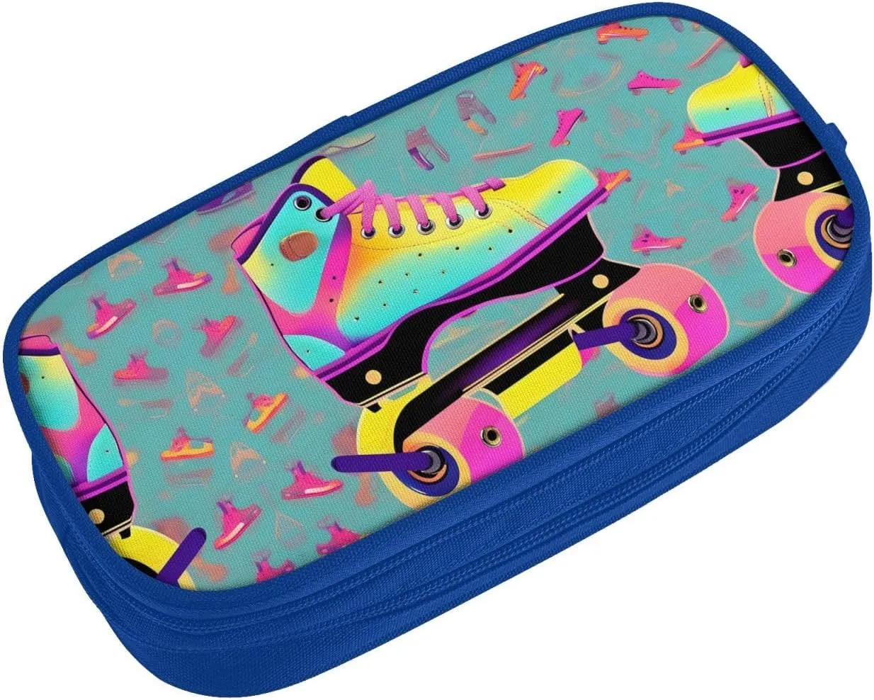 Colorful Roller Skates Print Pencil Cases Pen Box Stationery Makeup Bag, Desk Organizer For College Adults Women Men