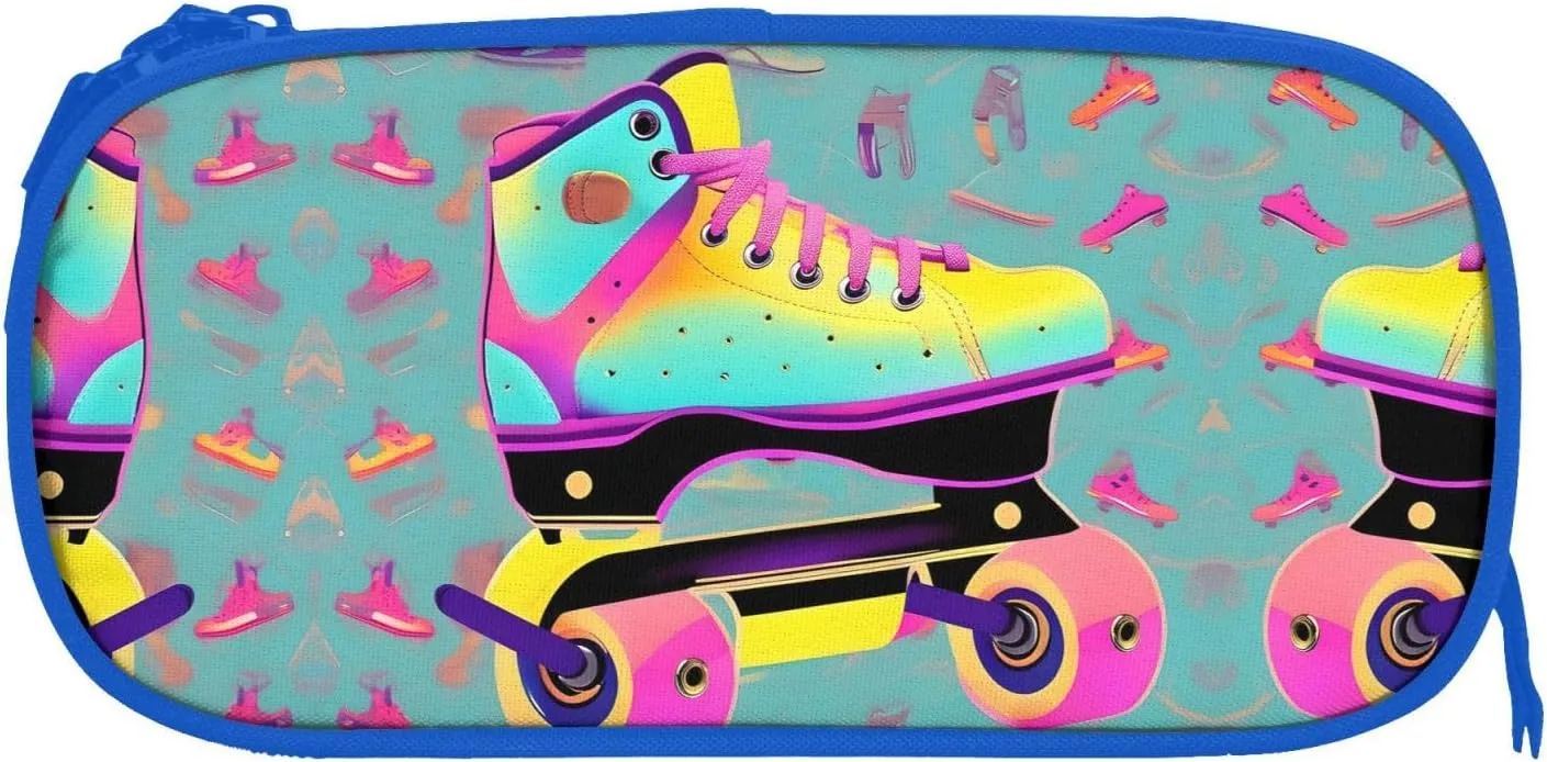 Colorful Roller Skates Print Pencil Cases Pen Box Stationery Makeup Bag, Desk Organizer For College Adults Women Men