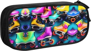 Colorful Roller Skates Print Pencil Cases Pen Box Stationery Makeup Bag, Desk Organizer For College Adults Women Men