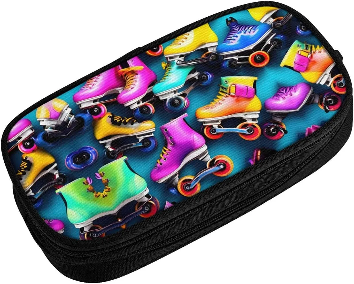 Colorful Roller Skates Print Pencil Cases Pen Box Stationery Makeup Bag, Desk Organizer For College Adults Women Men