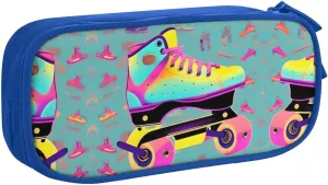 Colorful Roller Skates Print Pencil Cases Pen Box Stationery Makeup Bag, Desk Organizer For College Adults Women Men