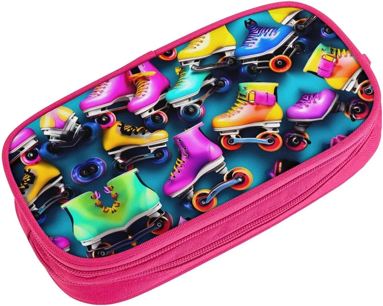 Colorful Roller Skates Print Pencil Cases Pen Box Stationery Makeup Bag, Desk Organizer For College Adults Women Men