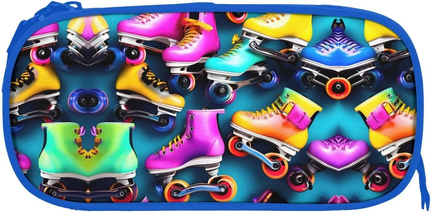Colorful Roller Skates Print Pencil Cases Pen Box Stationery Makeup Bag, Desk Organizer For College Adults Women Men