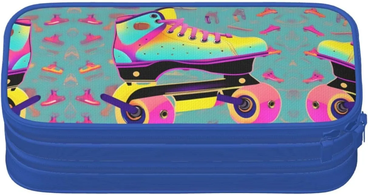 Colorful Roller Skates Print Pencil Cases Pen Box Stationery Makeup Bag, Desk Organizer For College Adults Women Men