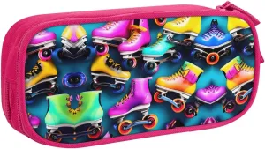 Colorful Roller Skates Print Pencil Cases Pen Box Stationery Makeup Bag, Desk Organizer For College Adults Women Men