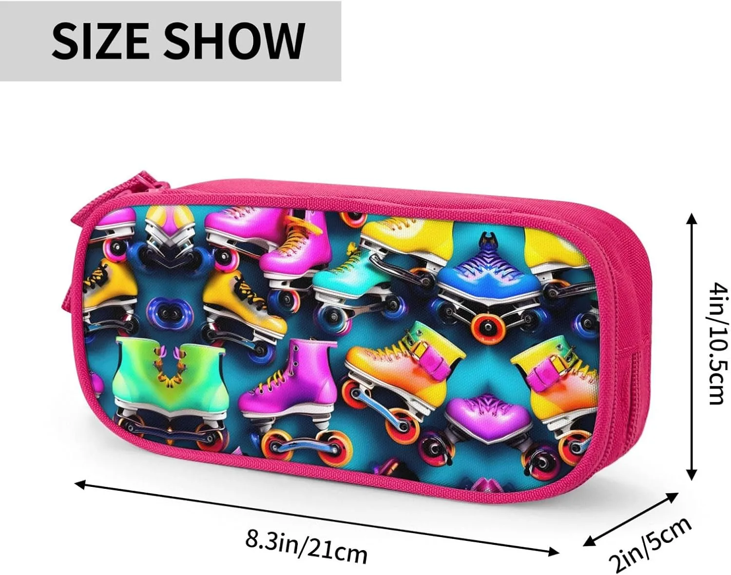 Colorful Roller Skates Print Pencil Cases Pen Box Stationery Makeup Bag, Desk Organizer For College Adults Women Men