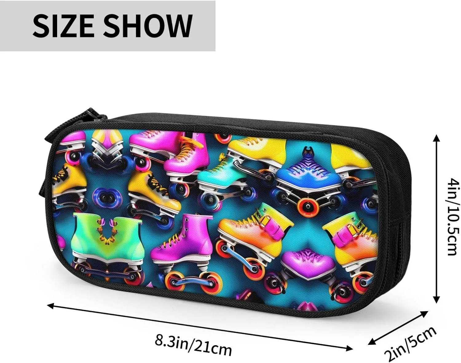 Colorful Roller Skates Print Pencil Cases Pen Box Stationery Makeup Bag, Desk Organizer For College Adults Women Men