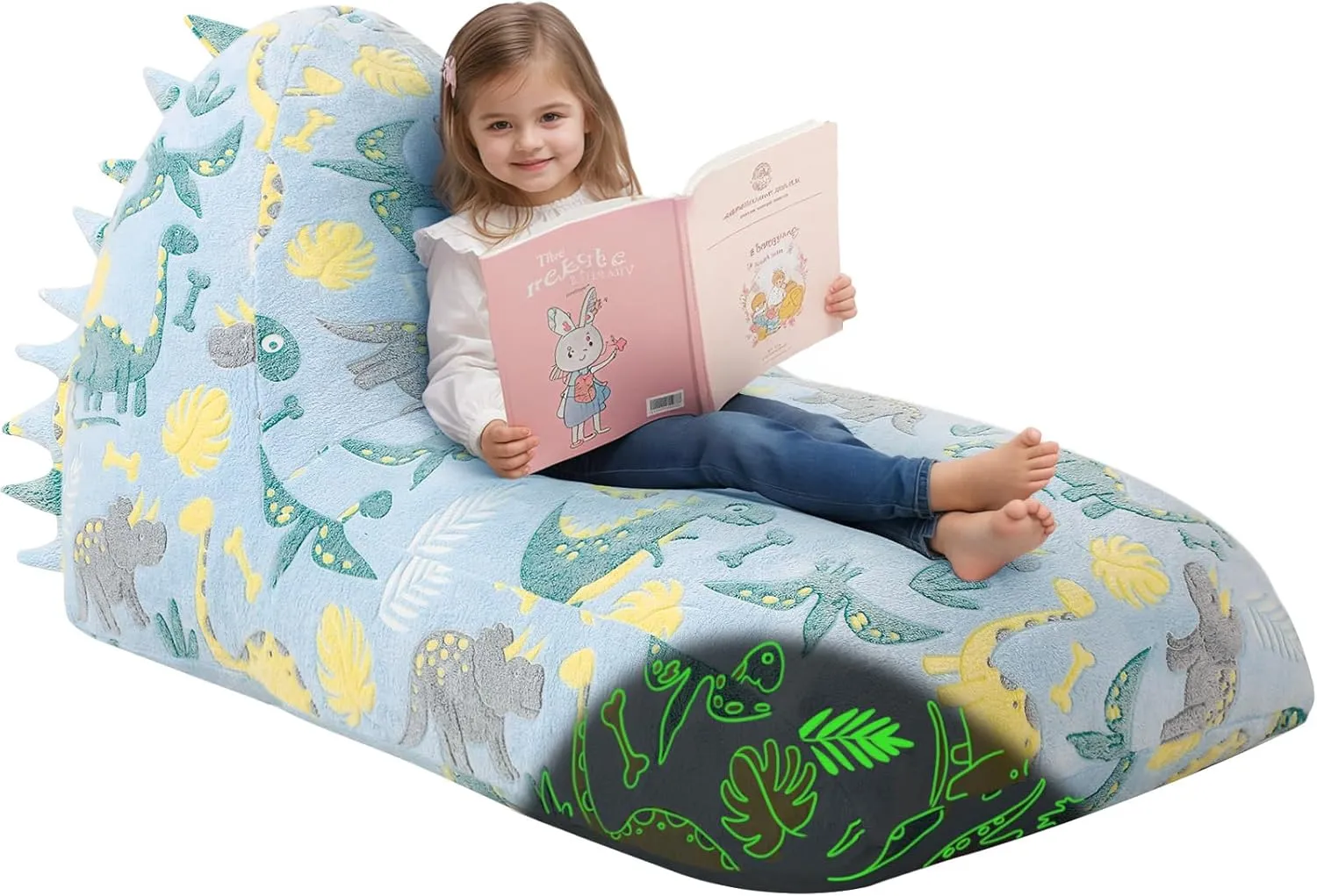 COMAX Dinosaur Bean Bag Chairs for Kids 8-12, Large Kid Beanbag Chair with Filler, Big Toddler Lounge Bean Chair, Children Lazy Floor Lounger for Girls Boys, Blue Dinosaur