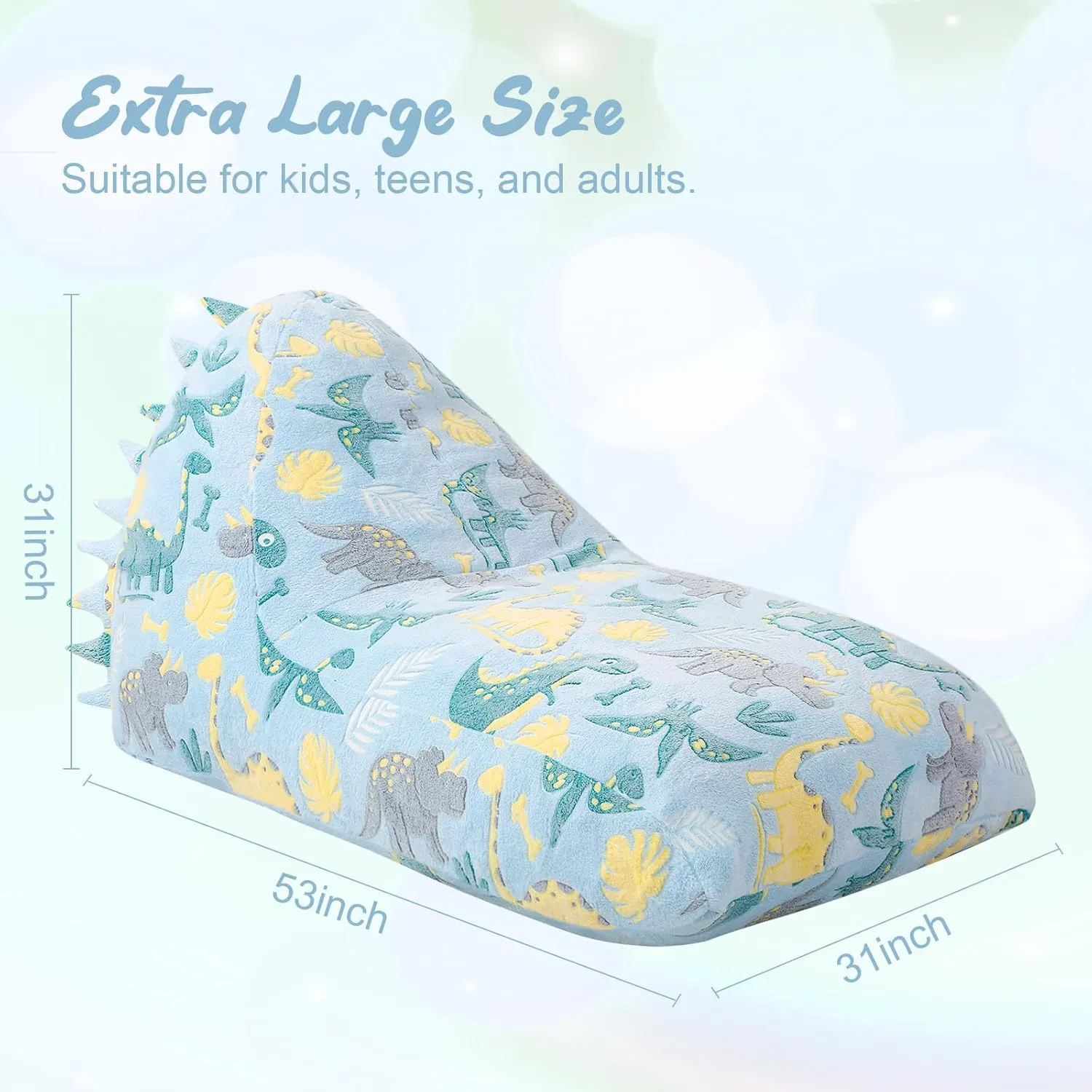 COMAX Dinosaur Bean Bag Chairs for Kids 8-12, Large Kid Beanbag Chair with Filler, Big Toddler Lounge Bean Chair, Children Lazy Floor Lounger for Girls Boys, Blue Dinosaur