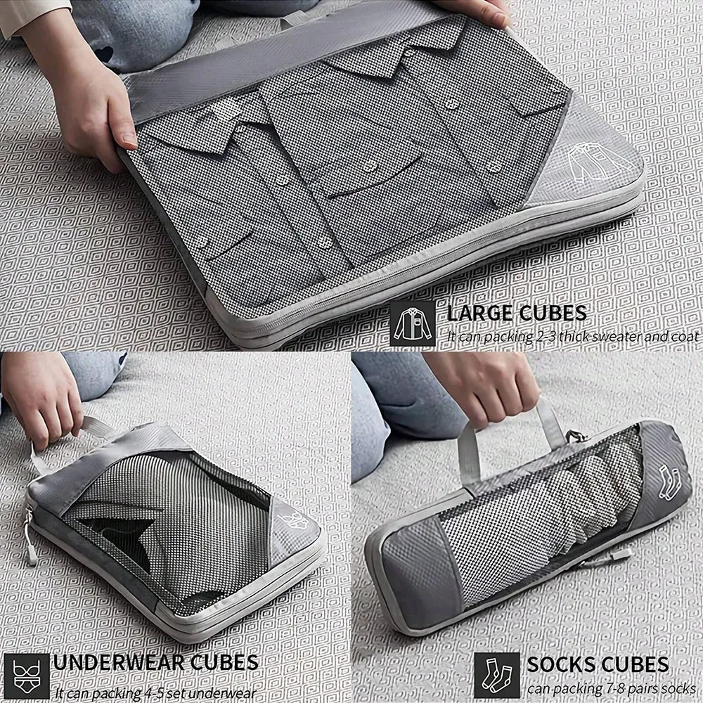 Compressed Travel Storage Organiser Package Grey (Set of 6)