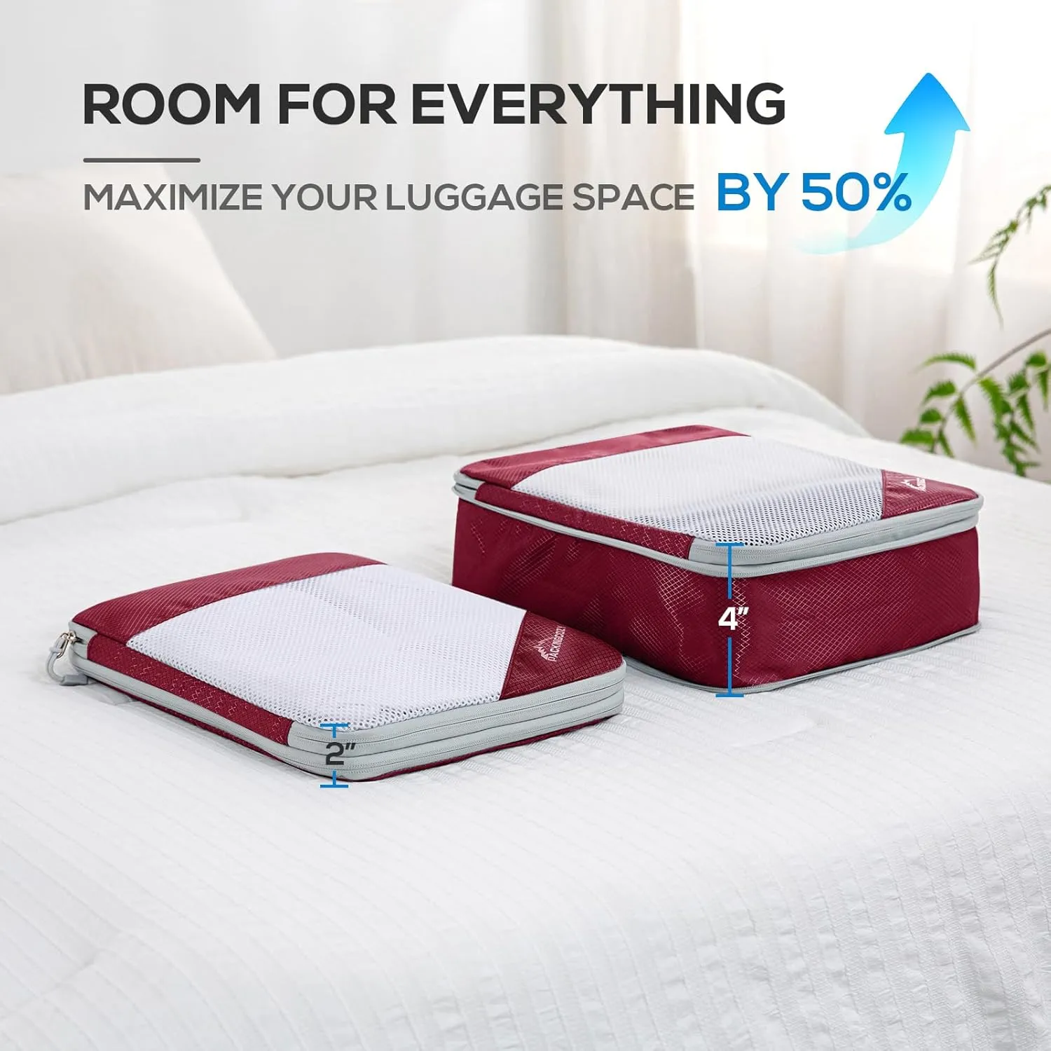 Compression Packing Cubes, 5 Set Packing Cubes for Travel Compression, Lightweight Compressible Package Organizer for Carry On and Suitcases, Wine