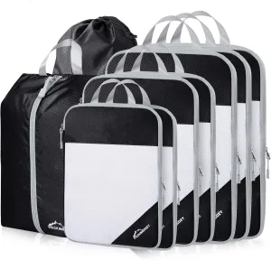 Compression Packing Cubes, 9 Set Packing Cubes for Travel Compression, Lightweight Compressible Package Organizer for Carry On and Suitcases, Black