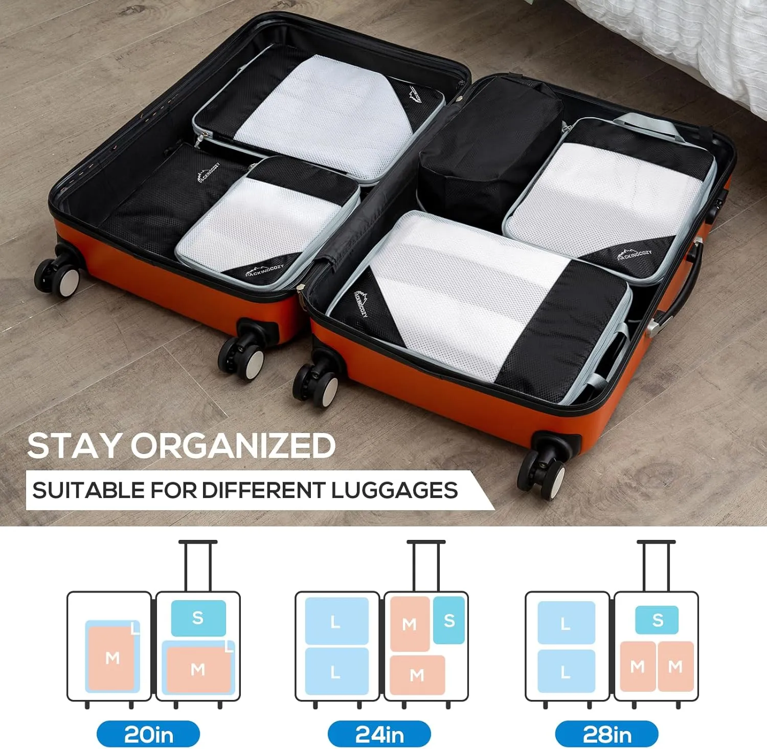 Compression Packing Cubes, 9 Set Packing Cubes for Travel Compression, Lightweight Compressible Package Organizer for Carry On and Suitcases, Black