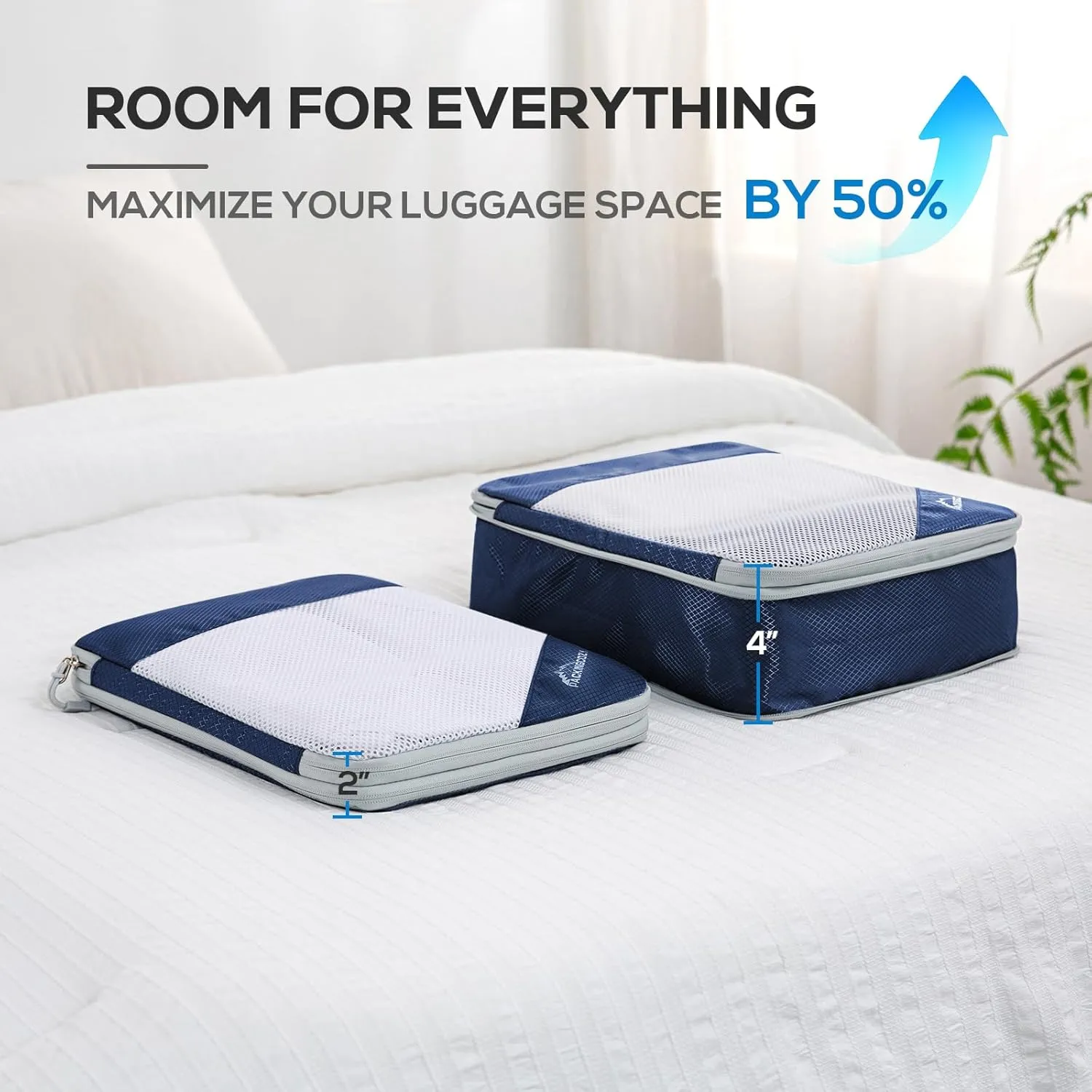 Compression Packing Cubes, 9 Set Packing Cubes for Travel Compression, Lightweight Compressible Package Organizer for Carry On and Suitcases, Navy