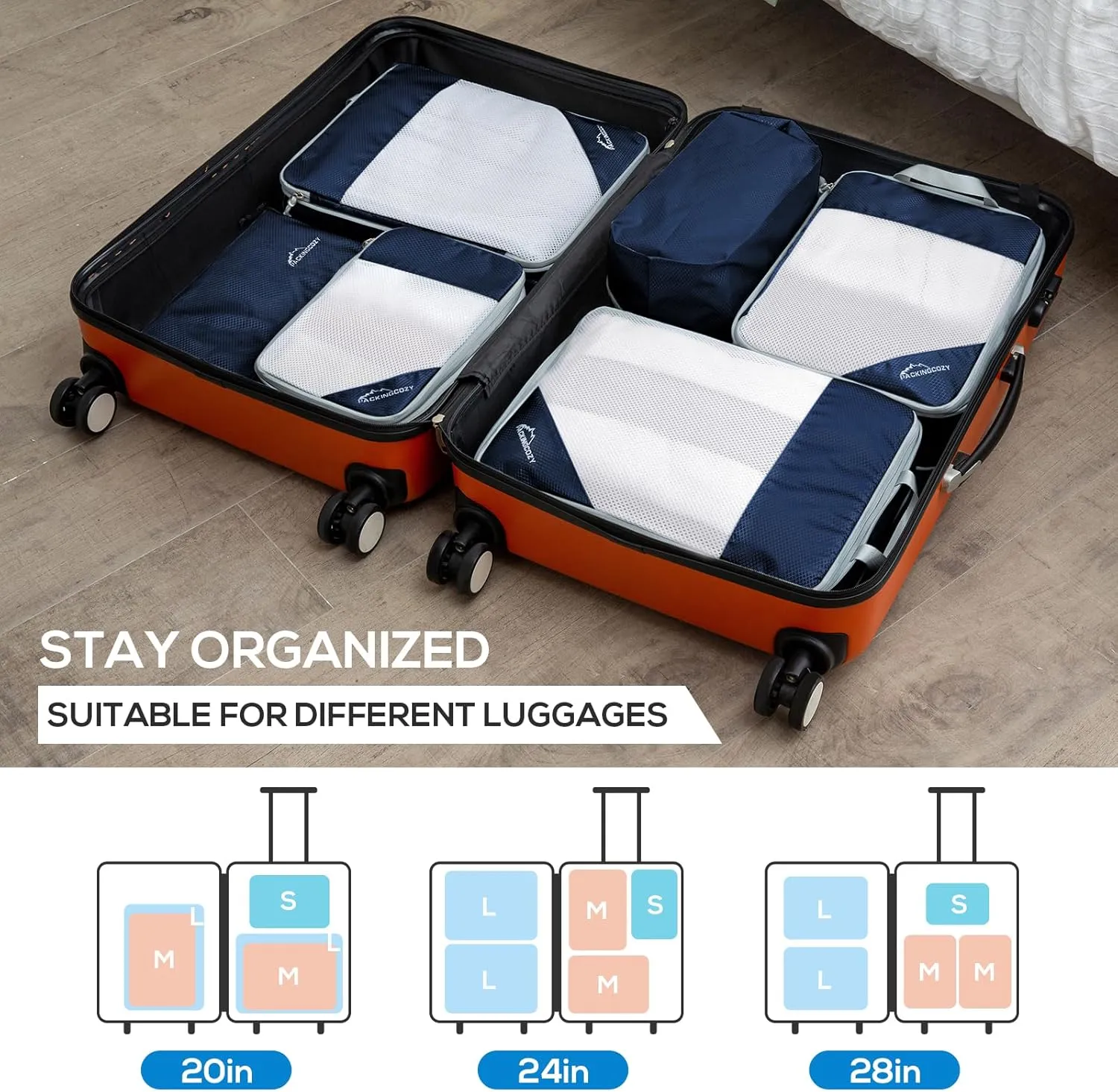 Compression Packing Cubes, 9 Set Packing Cubes for Travel Compression, Lightweight Compressible Package Organizer for Carry On and Suitcases, Navy