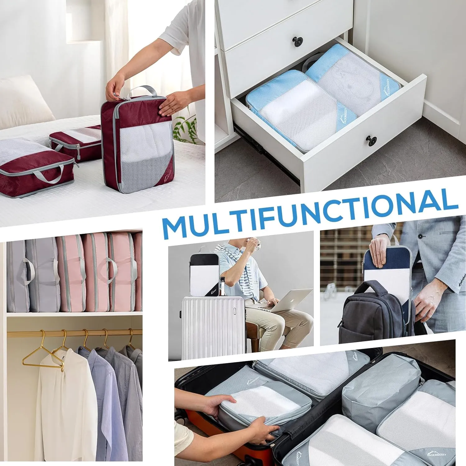 Compression Packing Cubes, 9 Set Packing Cubes for Travel Compression, Lightweight Compressible Package Organizer for Carry On and Suitcases, Navy