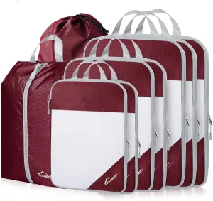 Compression Packing Cubes, 9 Set Packing Cubes for Travel Compression, Lightweight Compressible Package Organizer for Carry On and Suitcases, Wine