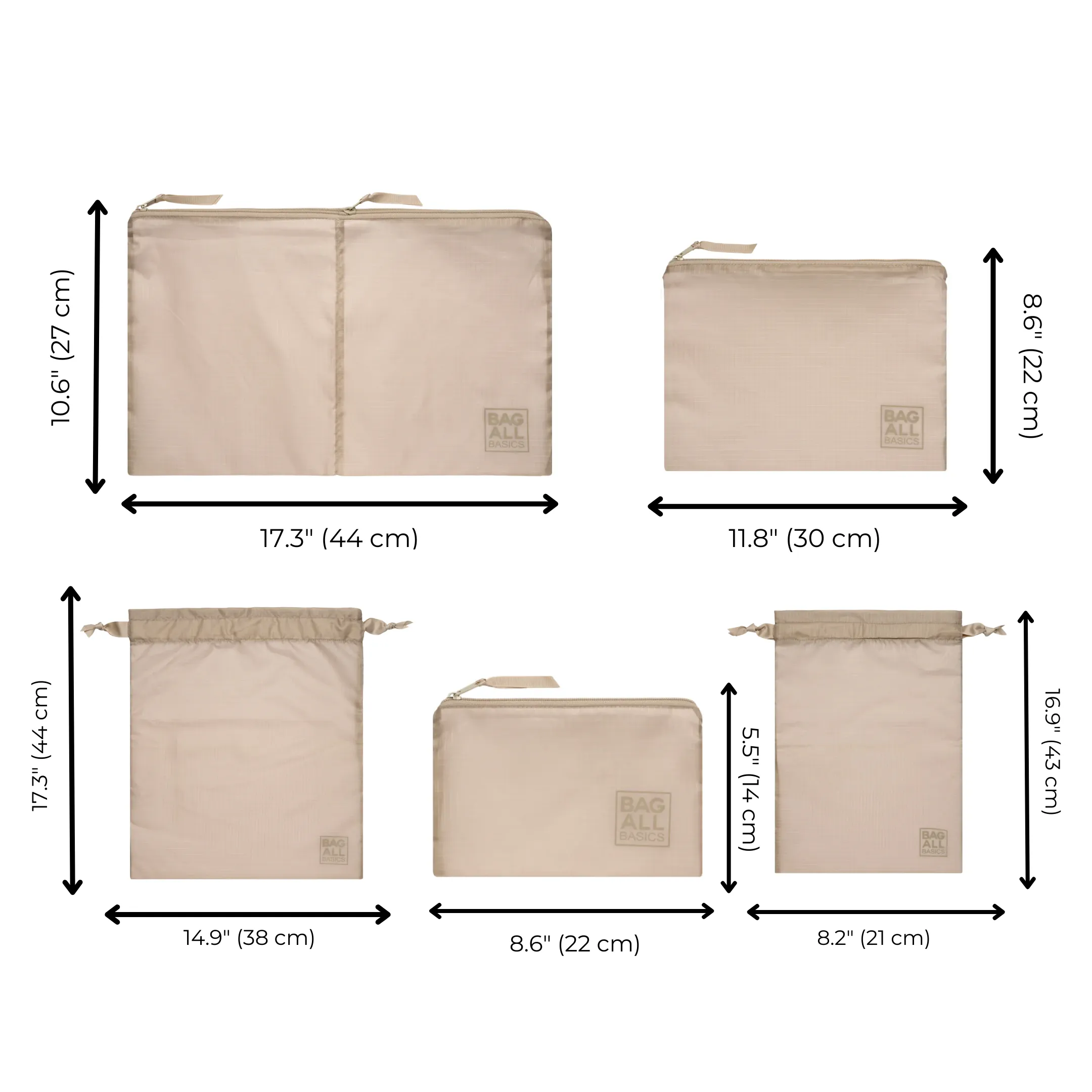 Compression Packing Cubes & Packing Bags – Recycled Nylon – 8 pc – Taupe