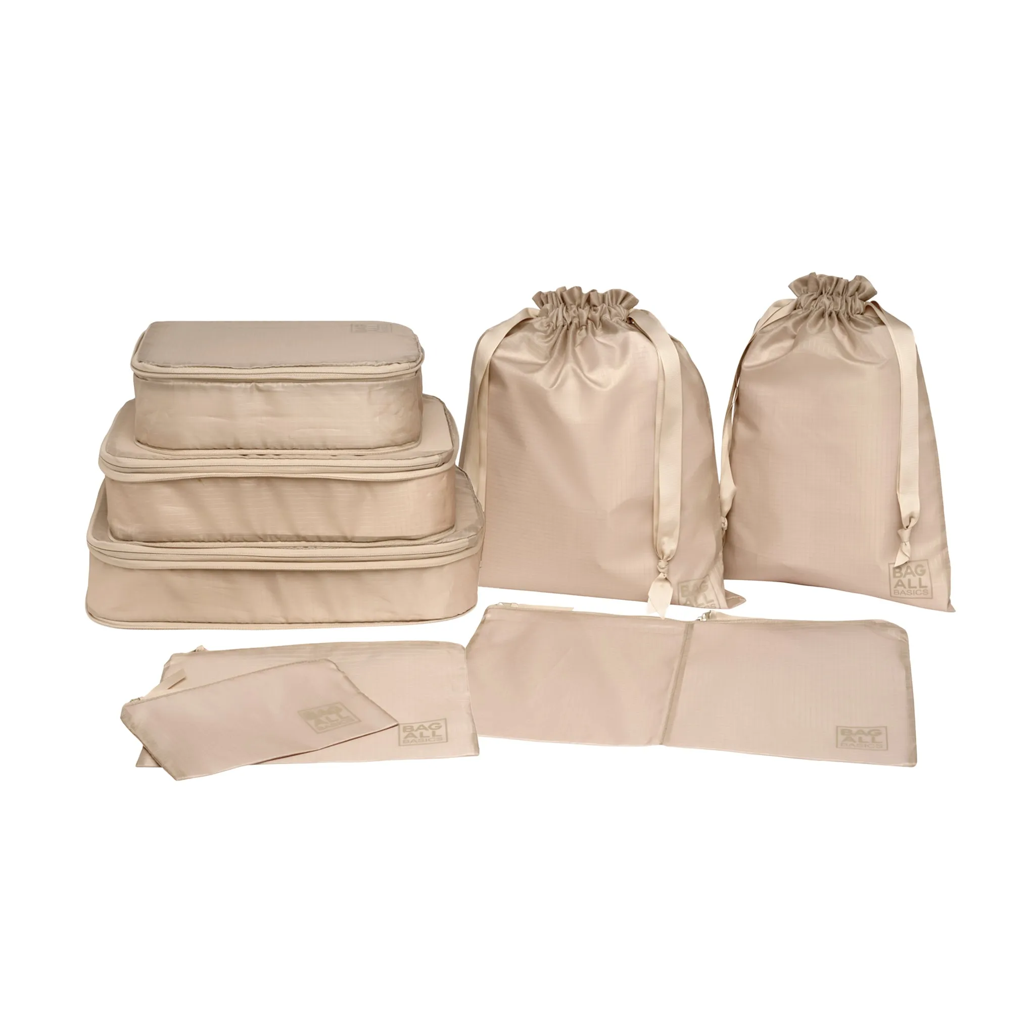Compression Packing Cubes & Packing Bags – Recycled Nylon – 8 pc – Taupe