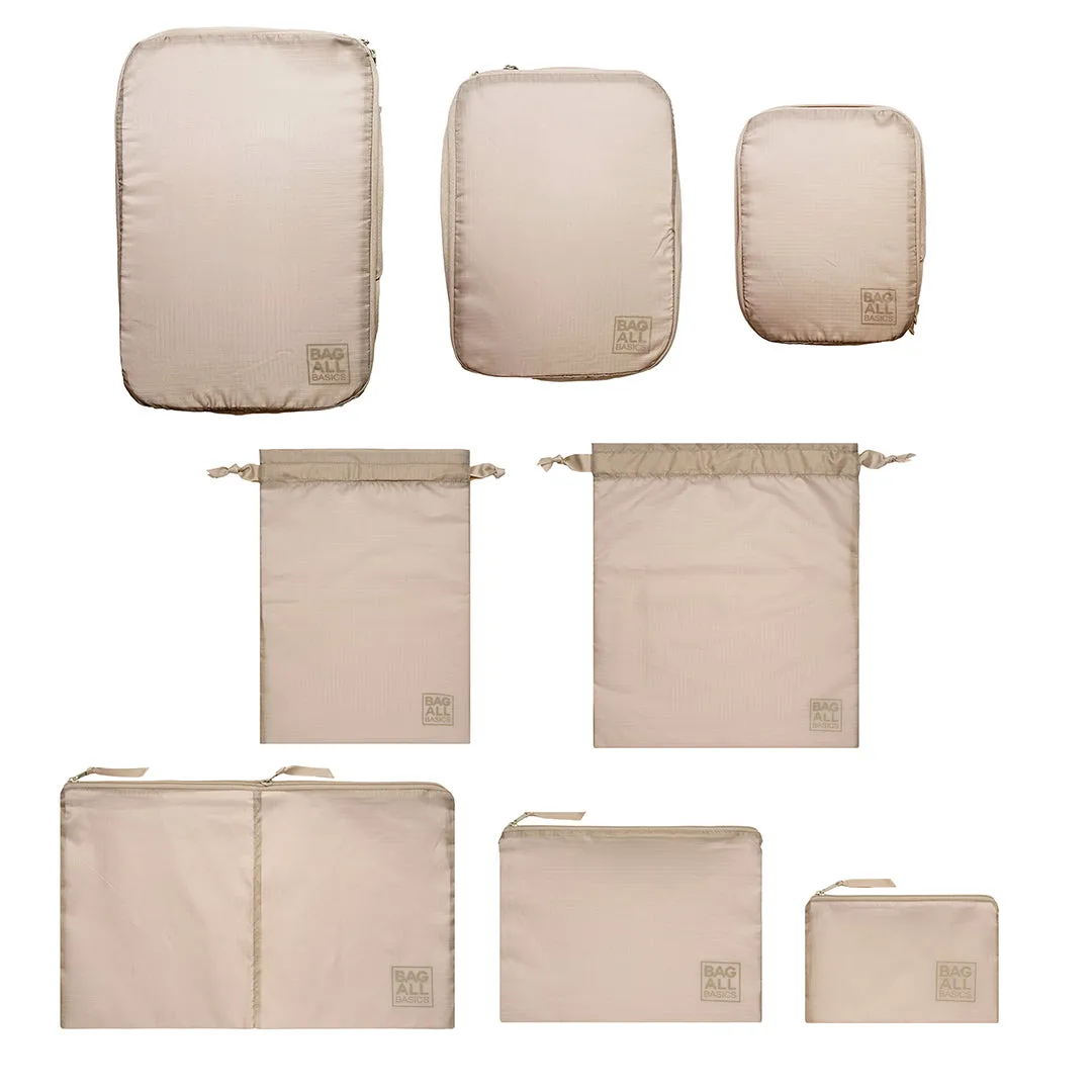 Compression Packing Cubes & Packing Bags – Recycled Nylon – 8 pc – Taupe