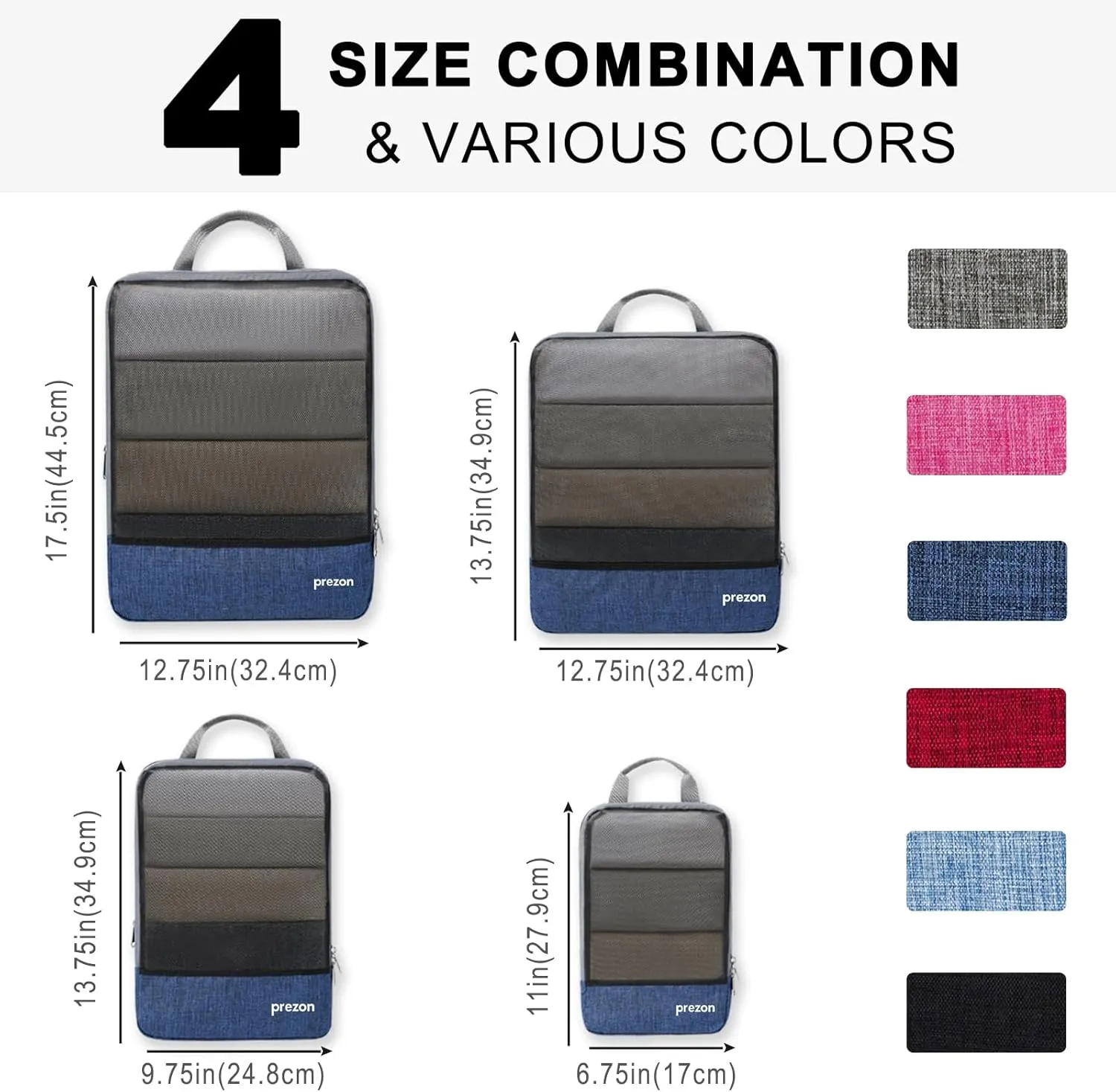 Compression Packing Cubes, Extensible Suitcase Organiser, Packing Organisers for Suitcases, Packing Cubes for Travel or Home Storage（4Set-Navy）