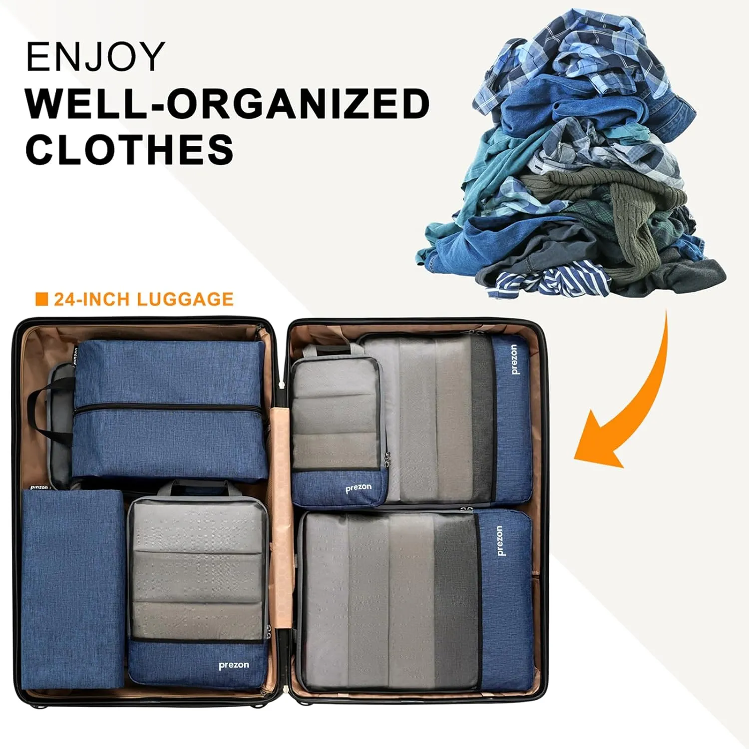Compression Packing Cubes, Extensible Suitcase Organiser, Packing Organisers for Suitcases, Packing Cubes for Travel or Home Storage（4Set-Navy）