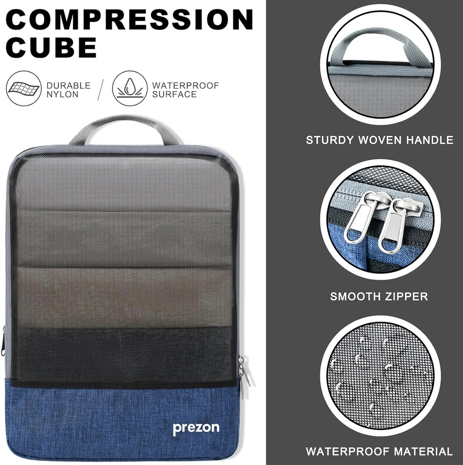 Compression Packing Cubes, Extensible Suitcase Organiser, Packing Organisers for Suitcases, Packing Cubes for Travel or Home Storage（4Set-Navy）