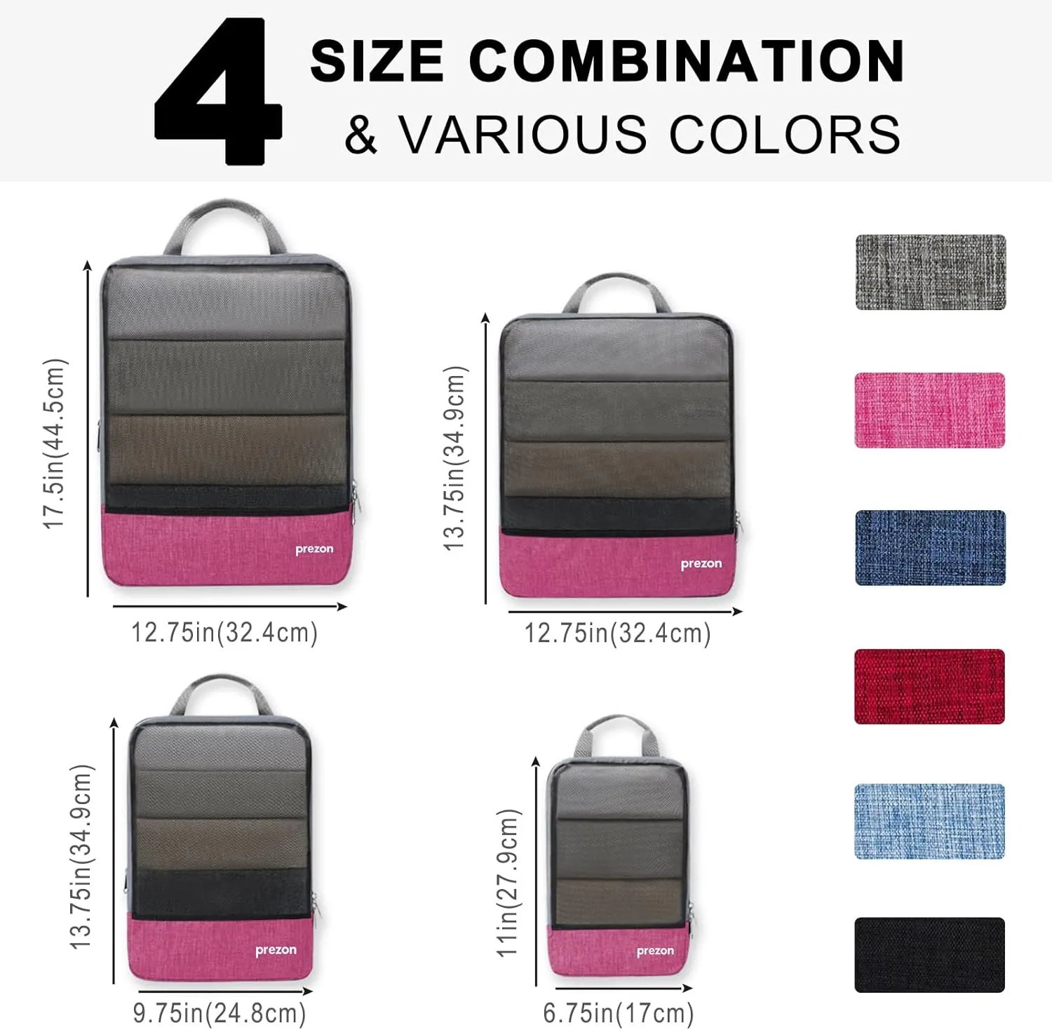 Compression Packing Cubes, Extensible Suitcase Organiser, Packing Organisers for Suitcases, Packing Cubes for Travel or Home Storage（4Set-Pink）