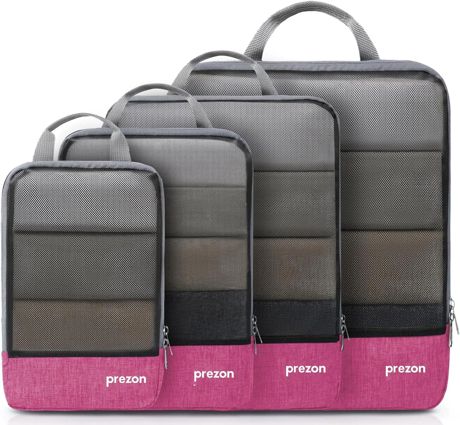 Compression Packing Cubes, Extensible Suitcase Organiser, Packing Organisers for Suitcases, Packing Cubes for Travel or Home Storage（4Set-Pink）