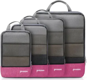 Compression Packing Cubes, Extensible Suitcase Organiser, Packing Organisers for Suitcases, Packing Cubes for Travel or Home Storage（4Set-Pink）