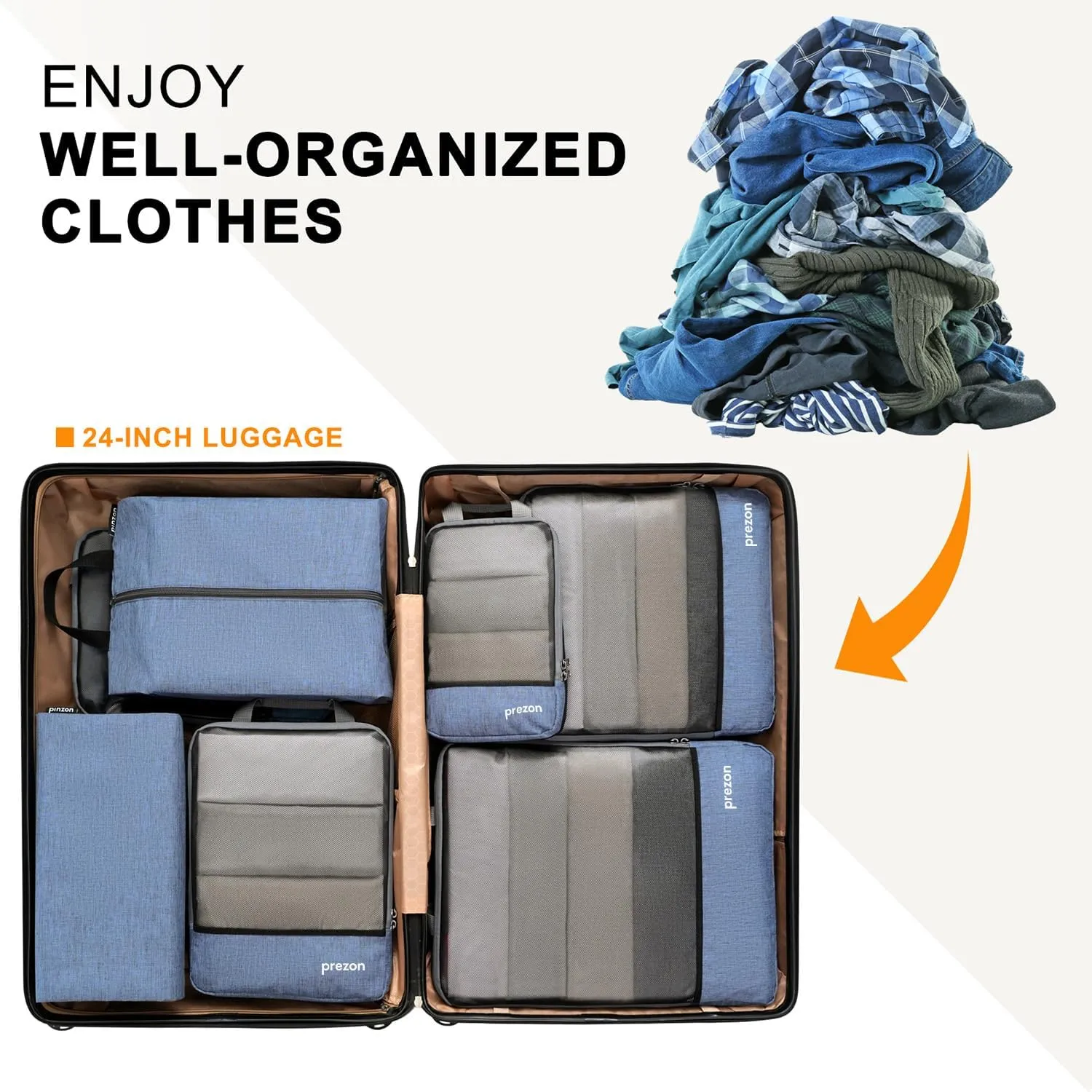 Compression Packing Cubes, Extensible Suitcase Organiser, Packing Organisers for Suitcases, Packing Cubes for Travel or Home Storage（6Set-Blue）