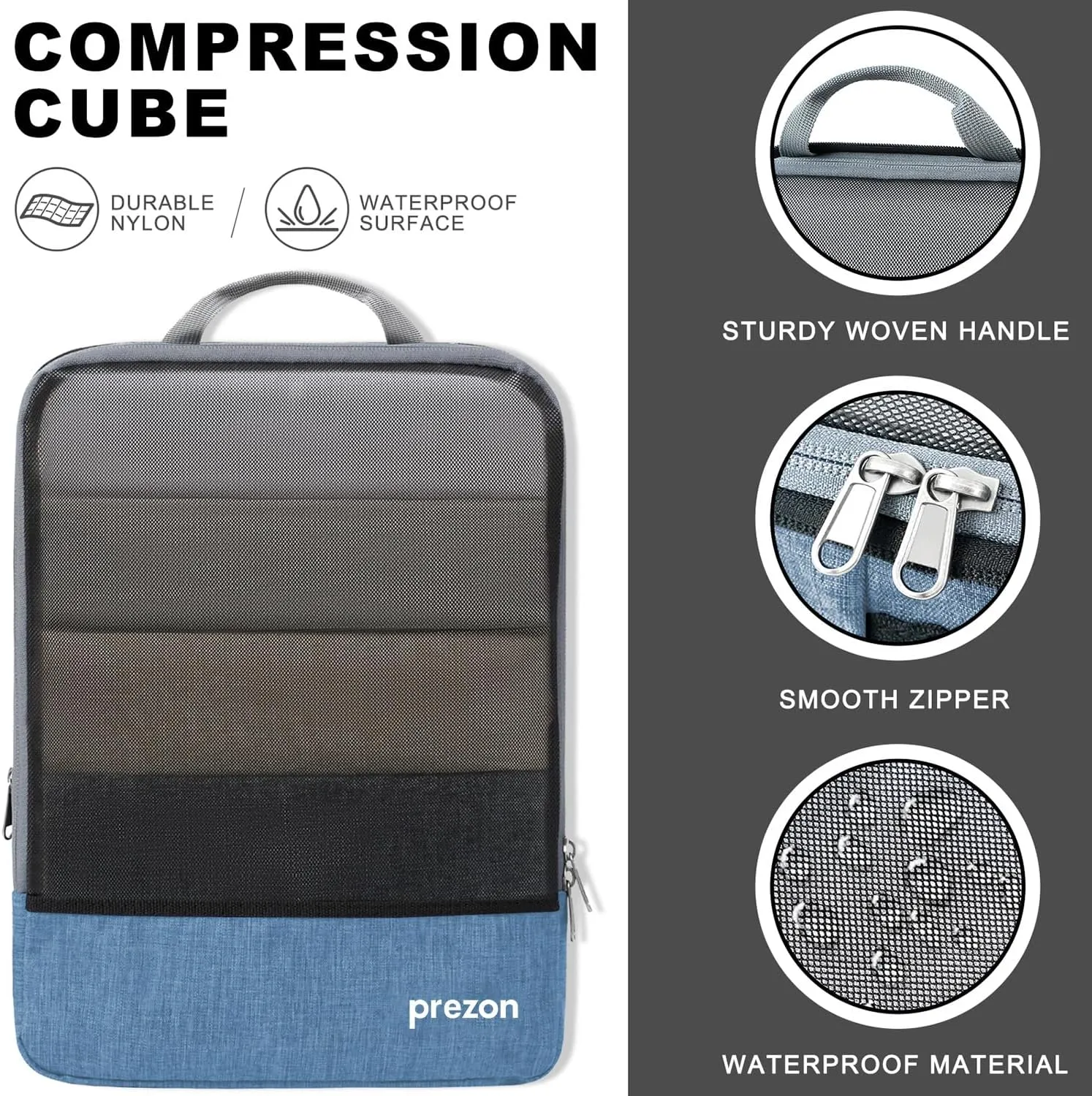 Compression Packing Cubes, Extensible Suitcase Organiser, Packing Organisers for Suitcases, Packing Cubes for Travel or Home Storage（6Set-Blue）