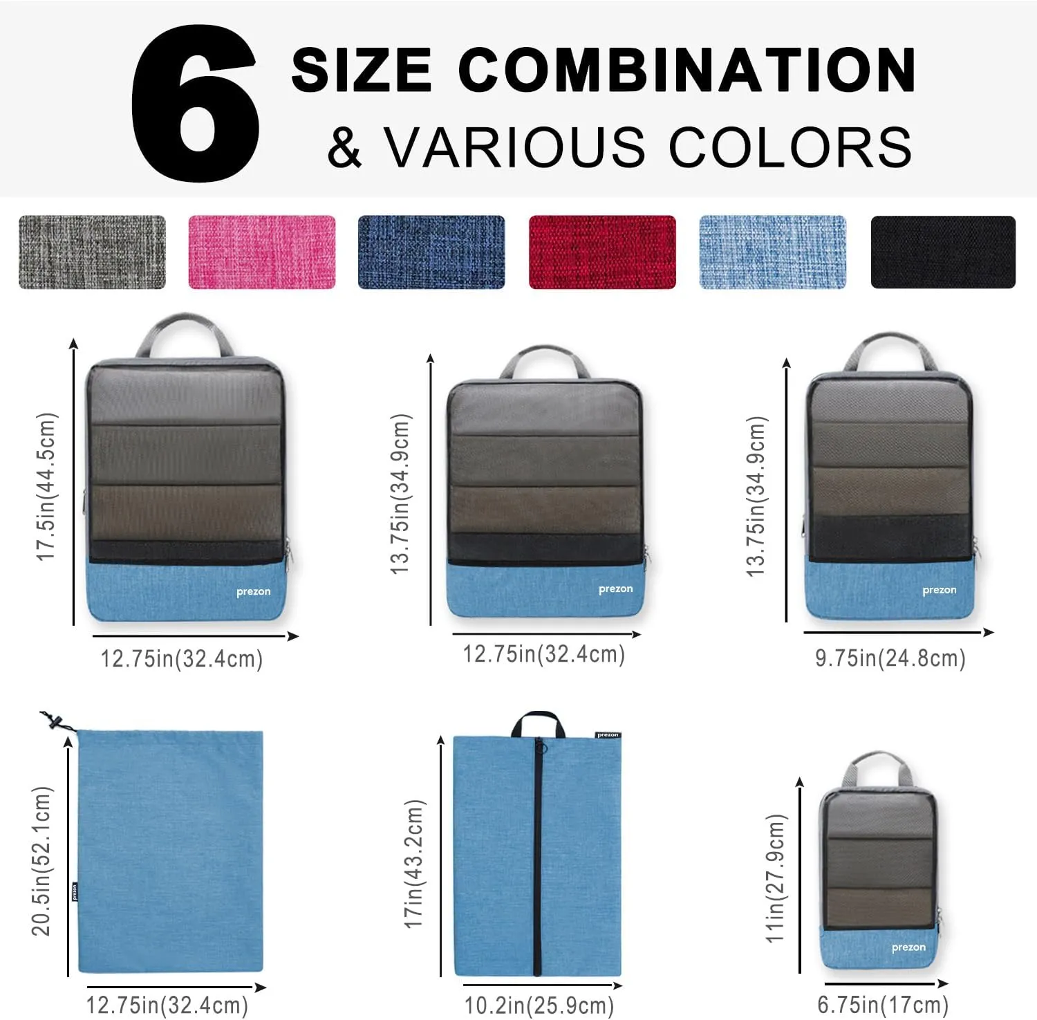 Compression Packing Cubes, Extensible Suitcase Organiser, Packing Organisers for Suitcases, Packing Cubes for Travel or Home Storage（6Set-Blue）