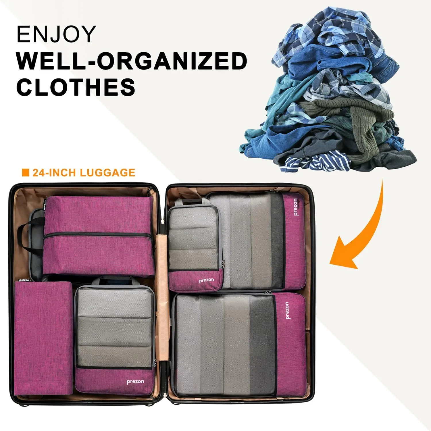 Compression Packing Cubes, Extensible Suitcase Organiser, Packing Organisers for Suitcases, Packing Cubes for Travel or Home Storage（6Set-Pink）