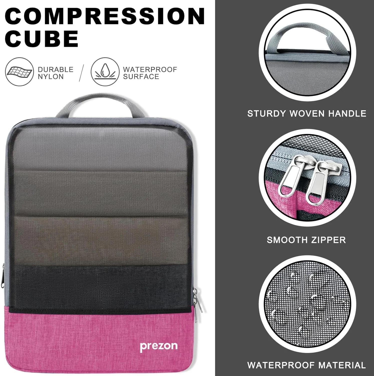 Compression Packing Cubes, Extensible Suitcase Organiser, Packing Organisers for Suitcases, Packing Cubes for Travel or Home Storage（6Set-Pink）