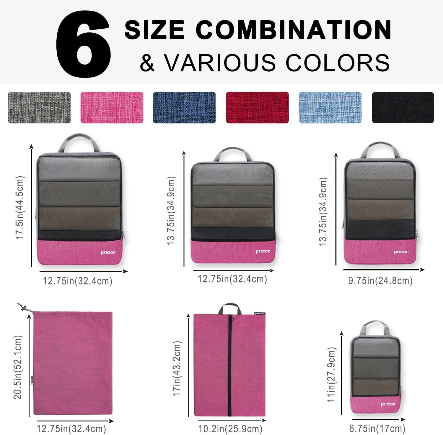 Compression Packing Cubes, Extensible Suitcase Organiser, Packing Organisers for Suitcases, Packing Cubes for Travel or Home Storage（6Set-Pink）