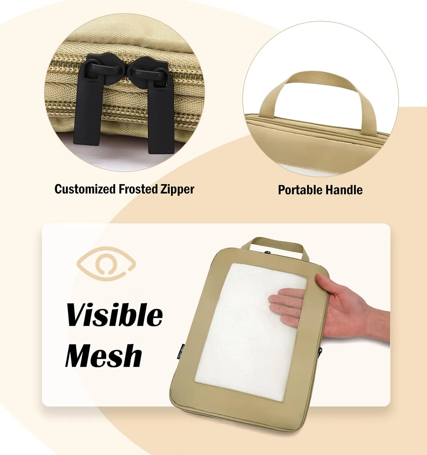 Compression Packing Cubes for Travel, 8 Set Packing Cubes with Toiletry Bag for Travel Accessories Luggage Suitcase Organizers Bag, Essentials or Women/Men (Tan,8pc)