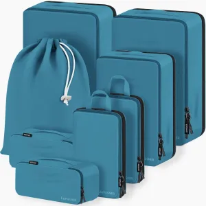 Compression Packing Cubes, Lumesner 8 Set Travel Packing Cubes for Carry on Suitcases, Compression Suitcase Organizers Bag Set & Travel Cubes (Blue, 8-piece)