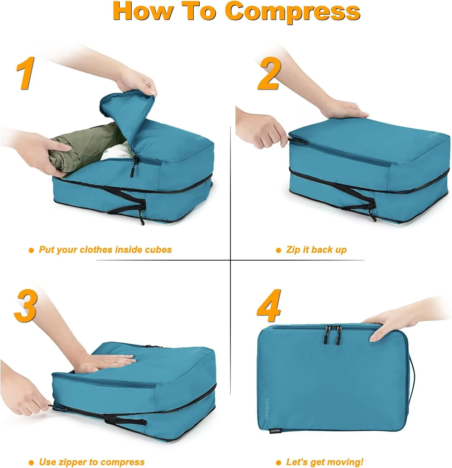 Compression Packing Cubes, Lumesner 8 Set Travel Packing Cubes for Carry on Suitcases, Compression Suitcase Organizers Bag Set & Travel Cubes (Blue, 8-piece)
