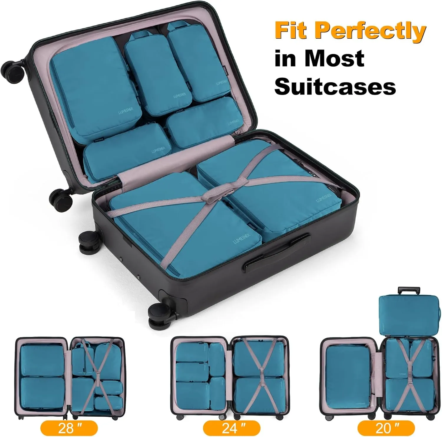 Compression Packing Cubes, Lumesner 8 Set Travel Packing Cubes for Carry on Suitcases, Compression Suitcase Organizers Bag Set & Travel Cubes (Blue, 8-piece)