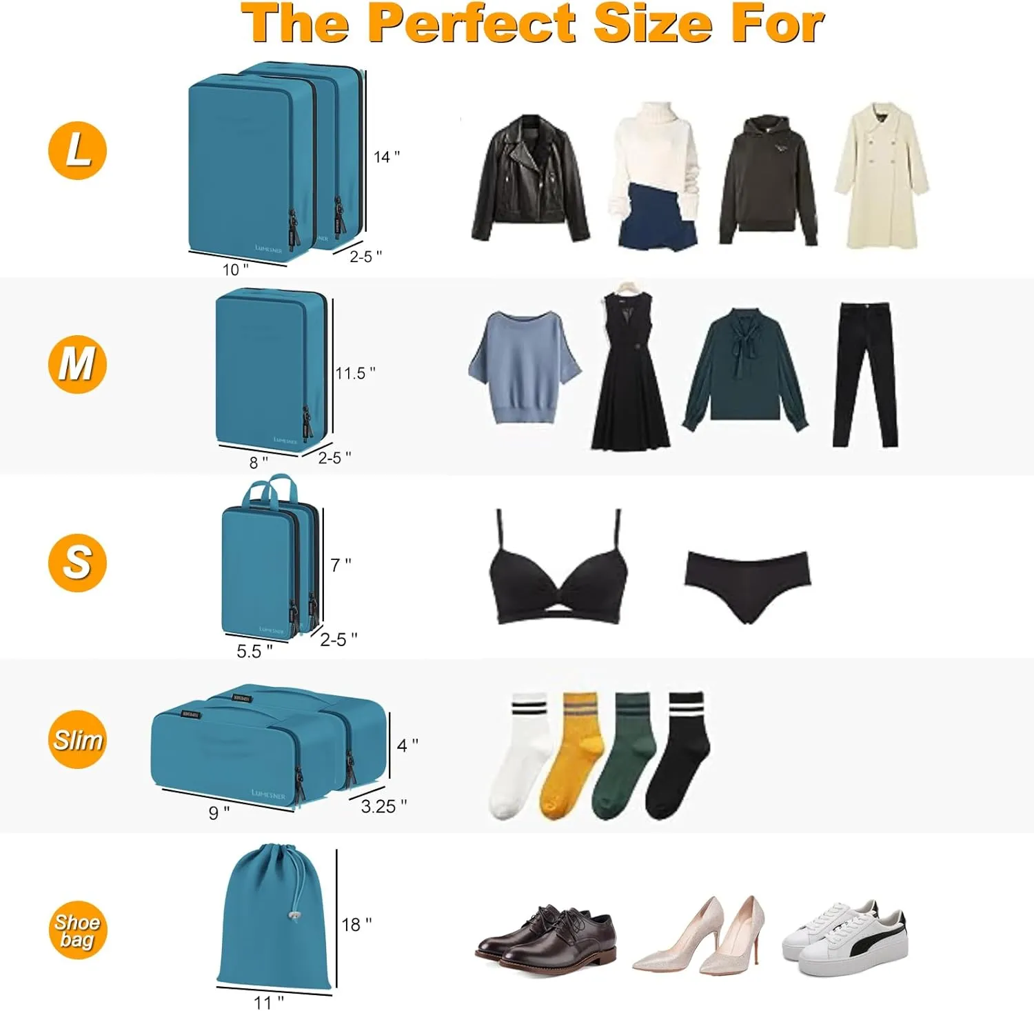 Compression Packing Cubes, Lumesner 8 Set Travel Packing Cubes for Carry on Suitcases, Compression Suitcase Organizers Bag Set & Travel Cubes (Blue, 8-piece)
