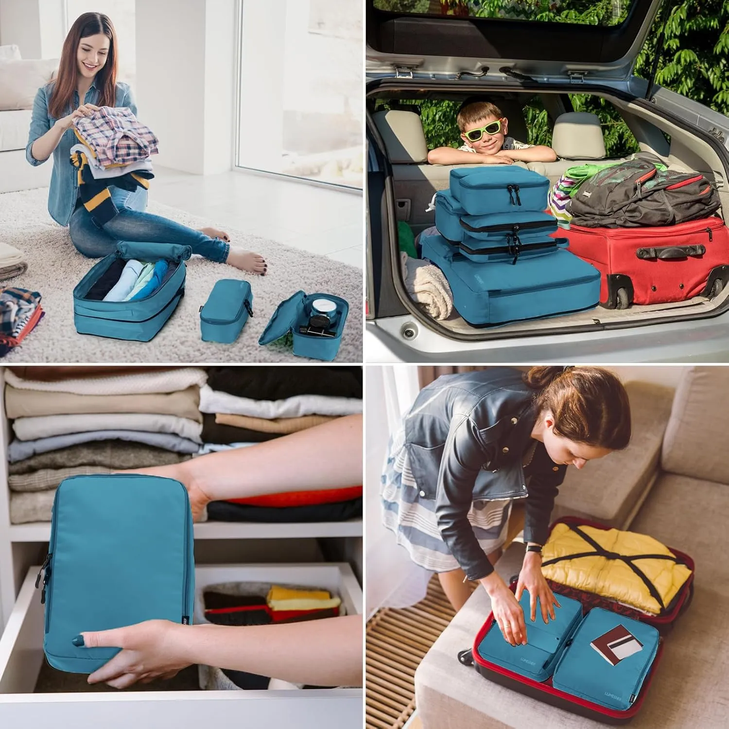Compression Packing Cubes, Lumesner 8 Set Travel Packing Cubes for Carry on Suitcases, Compression Suitcase Organizers Bag Set & Travel Cubes (Blue, 8-piece)