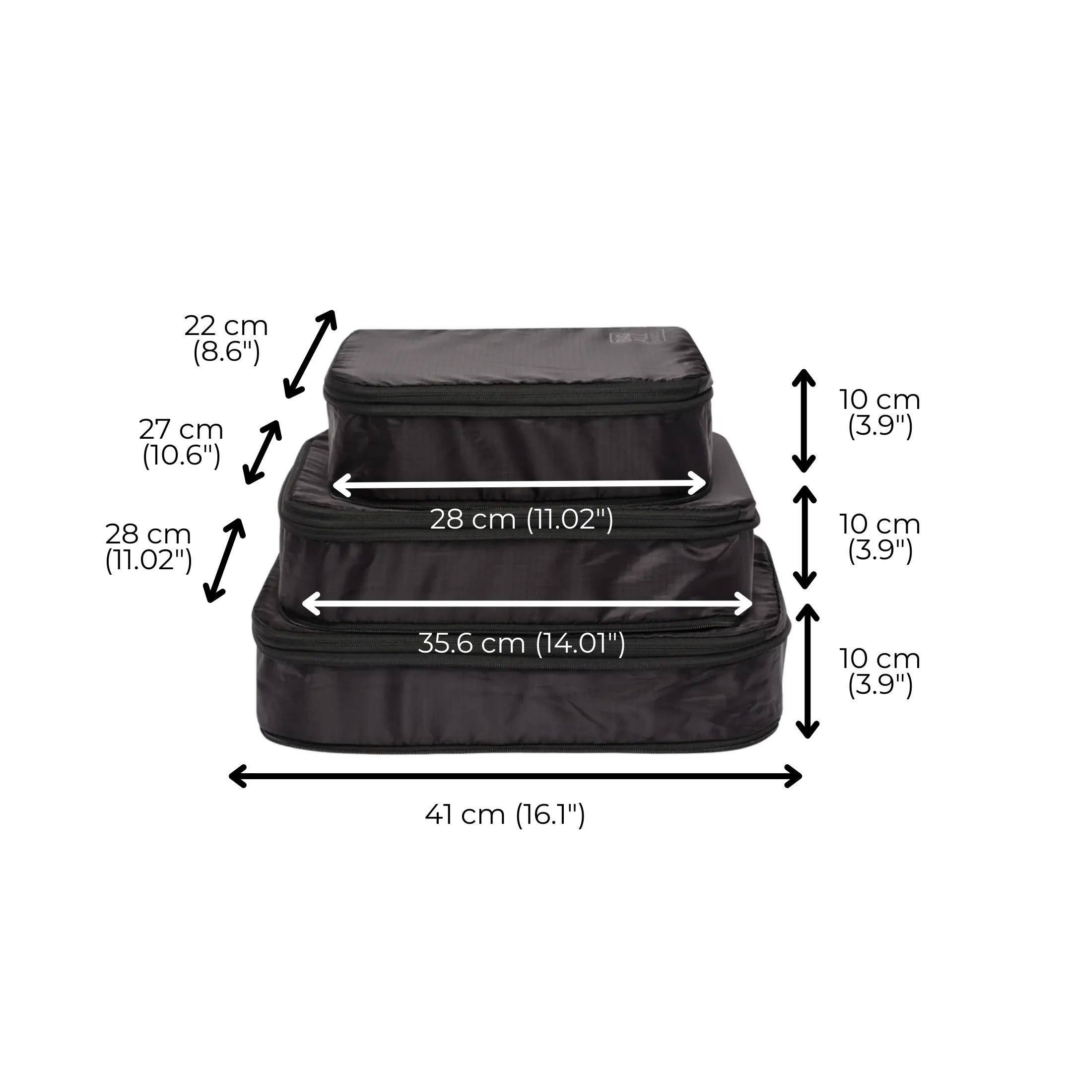 Compression Packing Cubes – Recycled Nylon – 3 pcs – Black